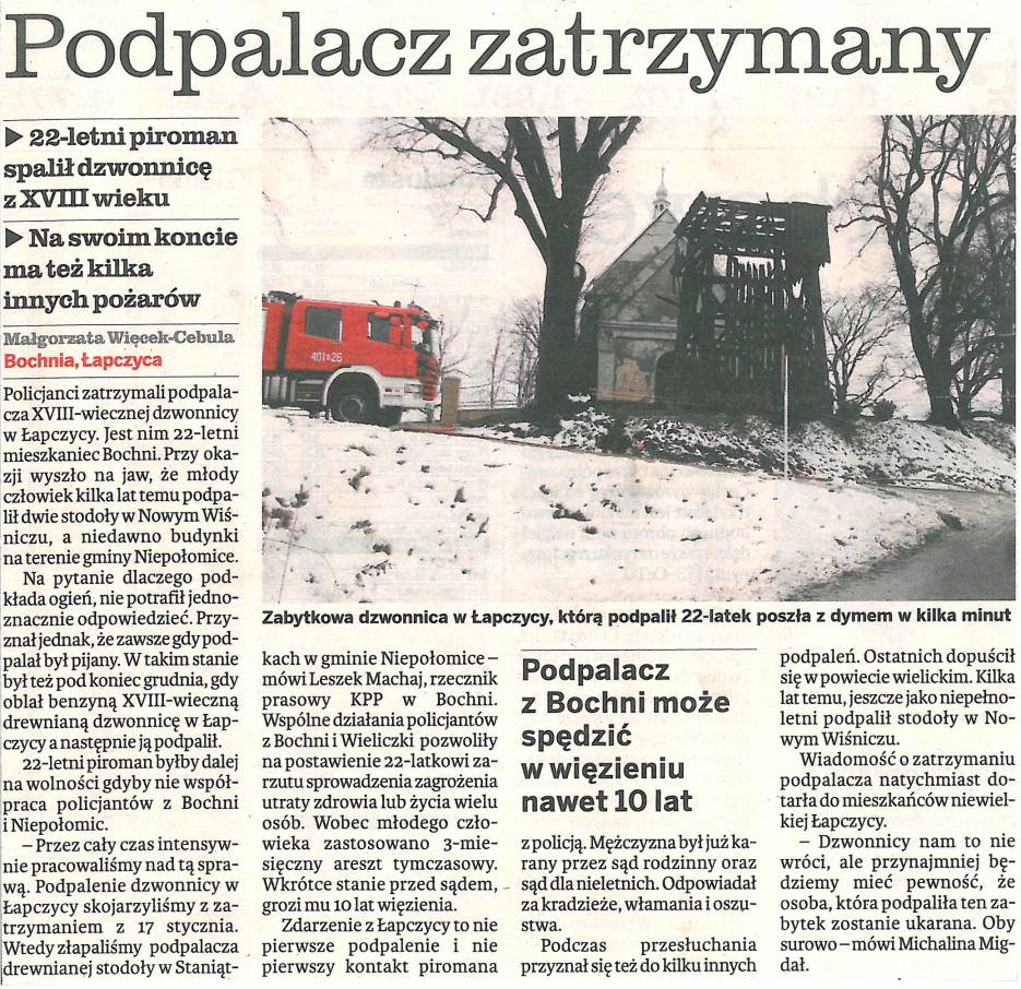 Podpalacz zatrzymany - Gazeta Krakowska - 21-01.2009